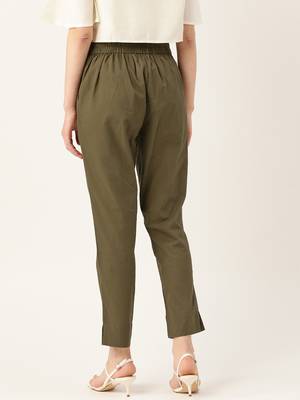Olive  Cotton Plain   Pant 3
