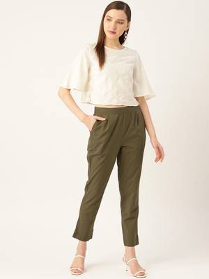 Olive  Cotton Plain   Pant 4
