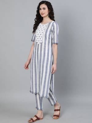 White cotton Printed   Kurta  with  Pant 2
