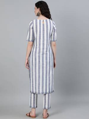 White cotton Printed   Kurta  with  Pant 3
