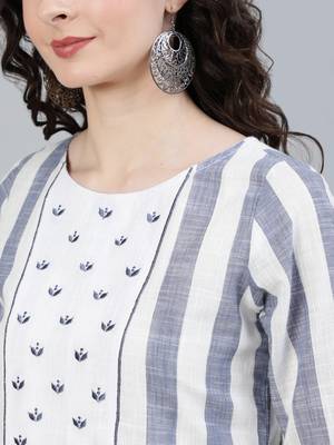 White cotton Printed   Kurta  with  Pant 5