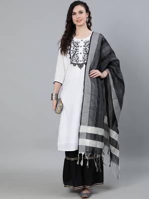 White cotton Solid   Kurta     Palazzo 1