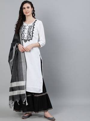 White cotton Solid   Kurta     Palazzo 2