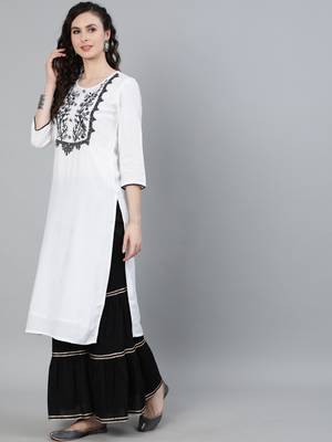 White cotton Solid   Kurta     Palazzo 4