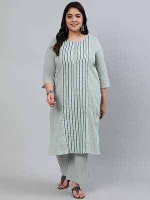 Green cotton Self Design   Kurta     Palazzo 1