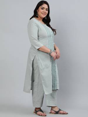 Green cotton Self Design   Kurta     Palazzo 2