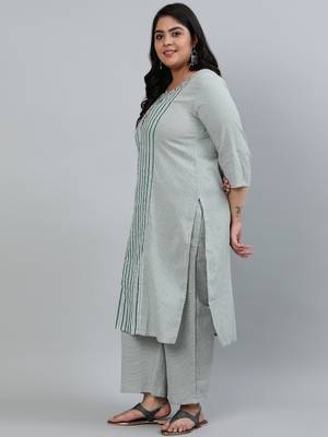 Green cotton Self Design   Kurta     Palazzo 4