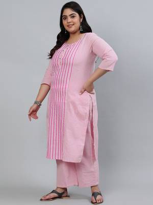 Pink cotton Self Design   Kurta     Palazzo 1