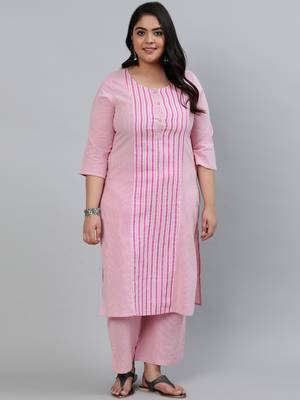 Pink cotton Self Design   Kurta     Palazzo 2