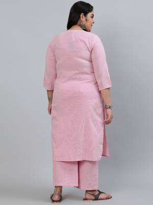 Pink cotton Self Design   Kurta     Palazzo 3