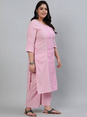 Pink cotton Self Design   Kurta     Palazzo 4