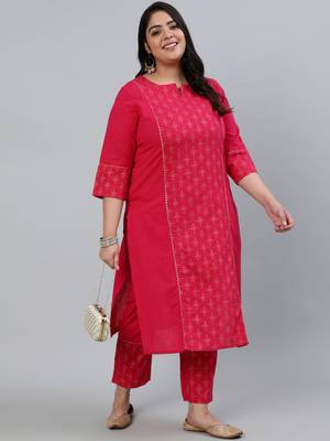 Pink cotton Printed   Kurta  with  Pant 1
