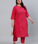 Pink cotton Printed   Kurta  with  Pant