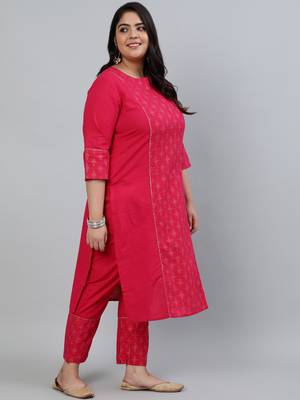 Pink cotton Printed   Kurta  with  Pant 2