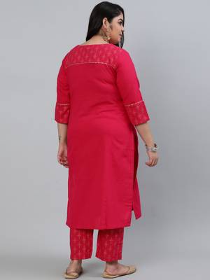 Pink cotton Printed   Kurta  with  Pant 3