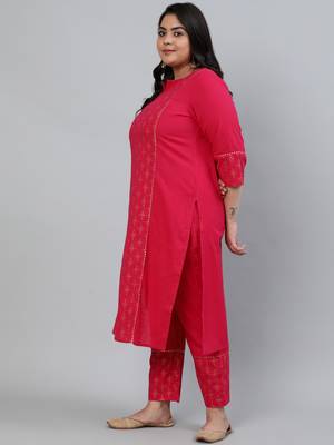 Pink cotton Printed   Kurta  with  Pant 4