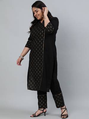 Black cotton Printed   Kurta  with  Pant 1