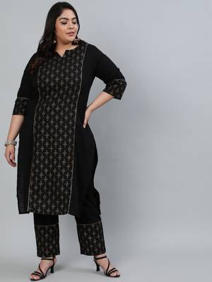 Black cotton Printed   Kurta  with  Pant 2