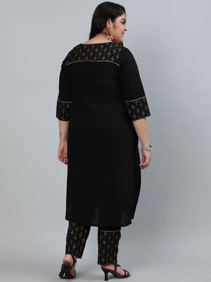 Black cotton Printed   Kurta  with  Pant 3