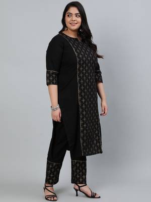 Black cotton Printed   Kurta  with  Pant 4