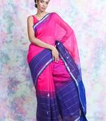 Pink woven blended cotton saree with blouse