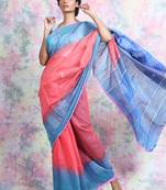 Peach woven blended cotton saree with blouse