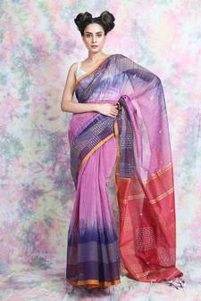 Light purple woven blended cotton saree with blouse