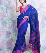 Blue woven blended cotton saree with blouse
