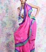 Light pink woven blended cotton saree with blouse