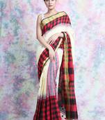 Light yellow woven blended cotton saree with blouse