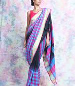 Black woven blended cotton saree with blouse