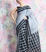 Grey woven blended cotton saree with blouse