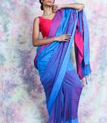 Blue woven blended cotton saree with blouse