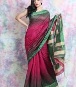 Dark rani pink woven blended cotton saree with blouse