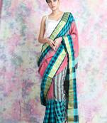 Light red woven blended cotton saree with blouse