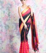 Black woven blended cotton saree with blouse
