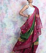 Green woven cotton saree with blouse