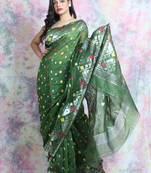 Green Woven Blended Cotton Saree Without Blouse