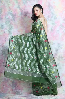Green Woven Blended Cotton Saree Without Blouse