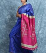 Royal blue woven blended cotton saree with blouse