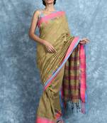 Yellow woven blended cotton saree with blouse