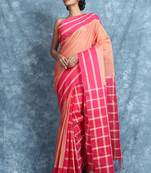 Peach woven cotton saree with blouse