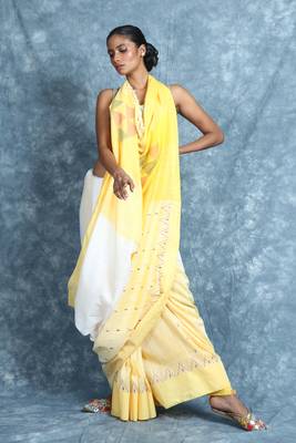 White woven cotton saree with blouse 1