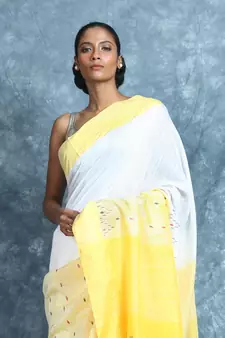 White woven cotton saree with blouse