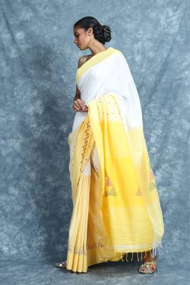 White woven cotton saree with blouse 3