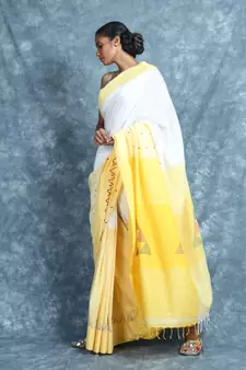 White woven cotton saree with blouse