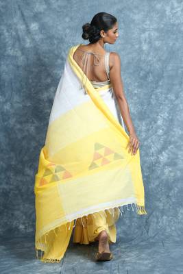White woven cotton saree with blouse 4