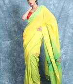 Yellow woven cotton saree with blouse