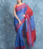 Blue woven cotton saree with blouse
