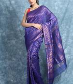 Blue Woven Blended Cotton Saree Without Blouse
